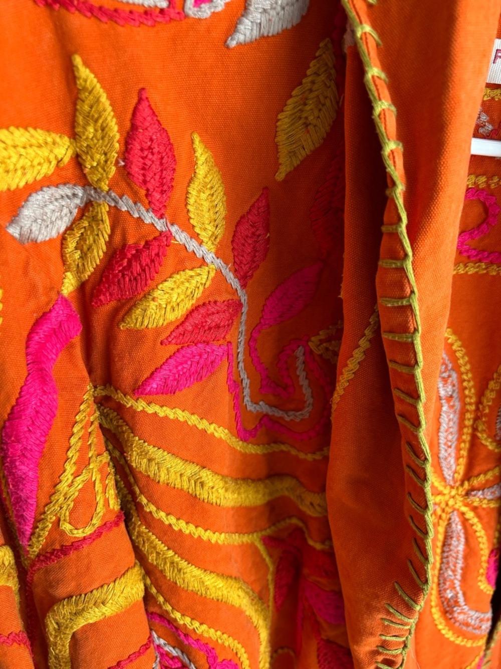 Free People Orange Embroidered Velvet Bomber Jacket with Pink & Yellow Accents - Picture 7 of 9